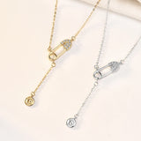 Diamond Paper Clip Sterling Silver Necklace with Tassel Chain