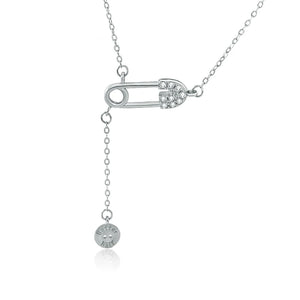 Diamond Paper Clip Sterling Silver Necklace with Tassel Chain
