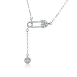 Diamond Paper Clip Sterling Silver Necklace with Tassel Chain