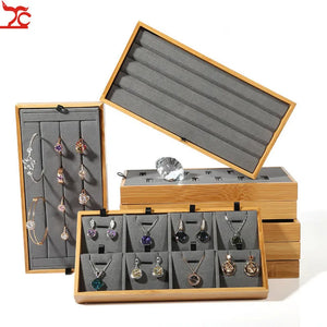 Bamboo Wood Pendant Jewelry Tray Earrings Bracelet Display