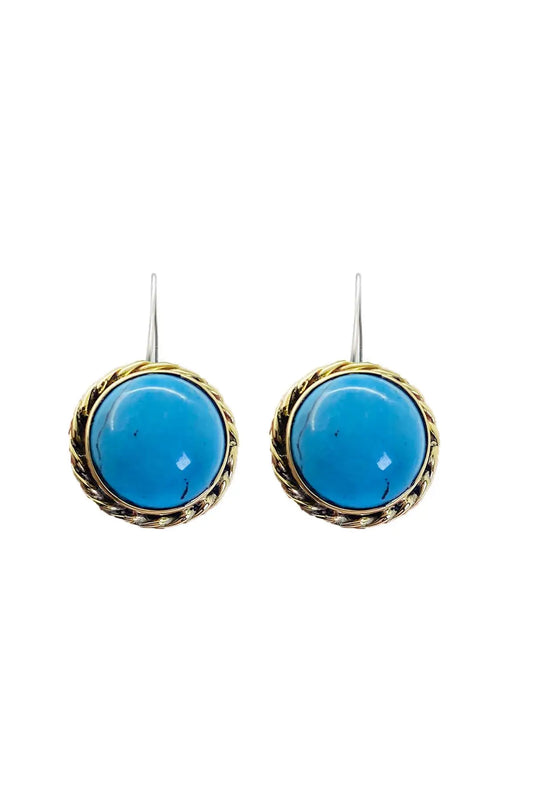 Midyat Silver Round Firuze Stone Wrap Silver Earrings