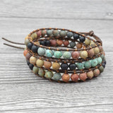 Milangirl Bohemia Jewelry Bracelets Matte Stone Wrap Leather Vintage 3 Strands