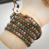 Milangirl Bohemia Jewelry Bracelets Matte Stone Wrap Leather Vintage 3 Strands