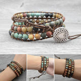 Milangirl Bohemia Jewelry Bracelets Matte Stone Wrap Leather Vintage 3 Strands