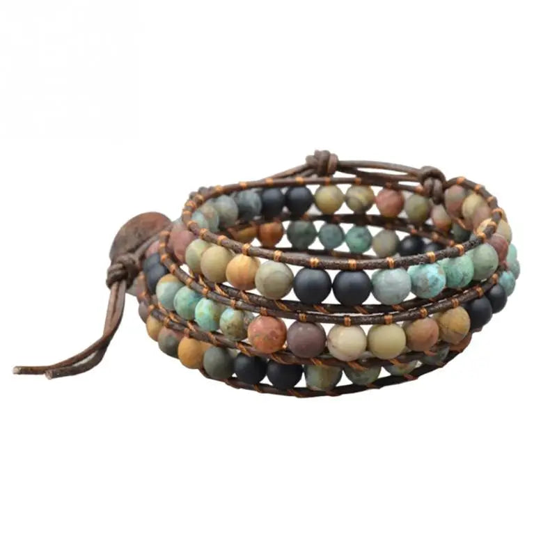 Milangirl Bohemia 6MM Matte Stone Wrap Leather Bracelets