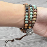 Milangirl Bohemia 6MM Matte Stone Wrap Leather Bracelets