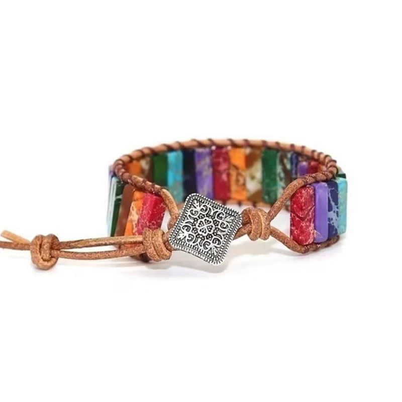 Milangirl Chakra Bracelet Natural Stone Leather Wrap Couples Bracelets