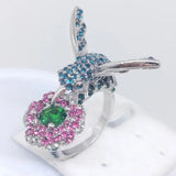 Milangirl Crystal Rhinestone Bird Flower Ring Wedding Jewelry