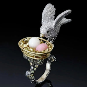Milangirl Crystal Rhinestone Bird Flower Ring Wedding Jewelry