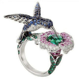 Milangirl Crystal Rhinestone Bird Flower Ring Wedding Jewelry