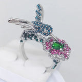 Milangirl Crystal Rhinestone Bird Flower Ring Wedding Jewelry