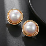 Mabe Pearl Clip Earrings Geometric Round Ear Clips