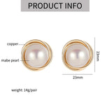 Mabe Pearl Clip Earrings Geometric Round Ear Clips