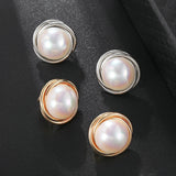Mabe Pearl Clip Earrings Geometric Round Ear Clips