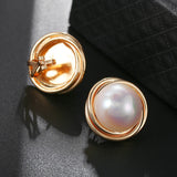Mabe Pearl Clip Earrings Geometric Round Ear Clips