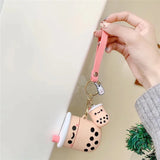 Milk Tea Cup Hanging Rope Keychain Wristlet Key Ring for Bag Hanging