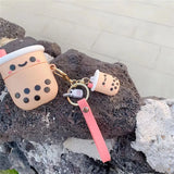 Milk Tea Cup Hanging Rope Keychain Wristlet Key Ring for Bag Hanging