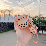 Milk Tea Cup Hanging Rope Keychain Wristlet Key Ring for Bag Hanging
