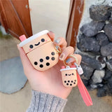 Milk Tea Cup Hanging Rope Keychain Wristlet Key Ring for Bag Hanging