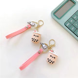 Milk Tea Cup Hanging Rope Keychain Wristlet Key Ring for Bag Hanging