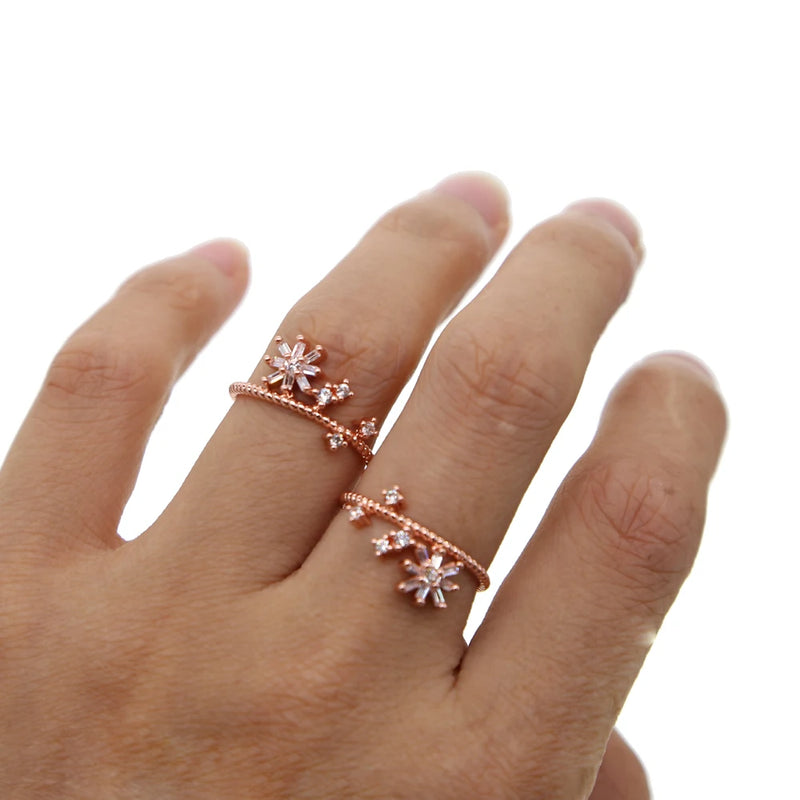 Tiny Heart CZ Flower Ring for Women Girls