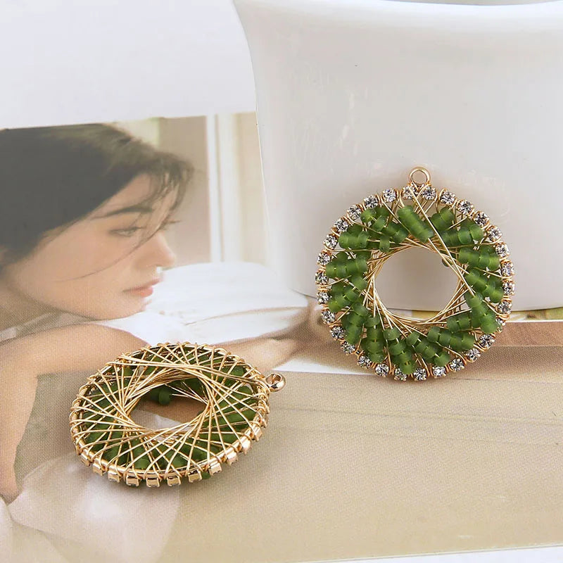 Round Geometry Copper Charms DIY Earring Accessory (12pcs/lot)