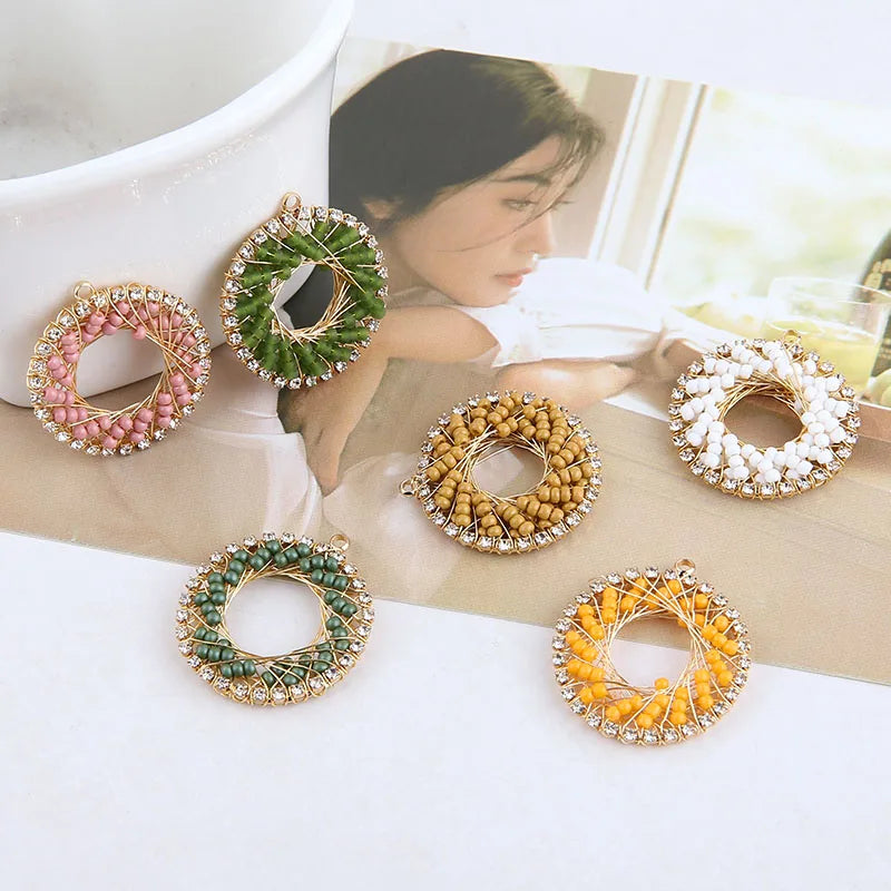 Round Geometry Copper Charms DIY Earring Accessory (12pcs/lot)