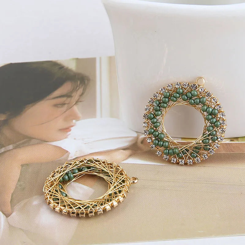 Round Geometry Copper Charms DIY Earring Accessory (12pcs/lot)