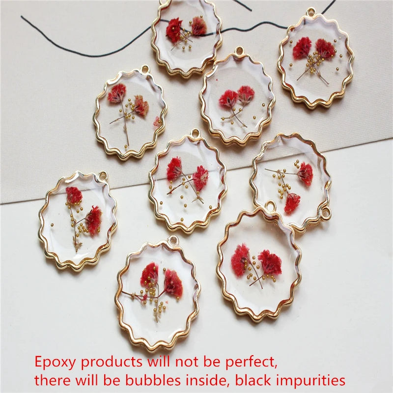 Dried Flower Rounds Alloy Charms DIY Earring Accessory