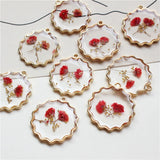 Dried Flower Rounds Alloy Charms DIY Earring Accessory