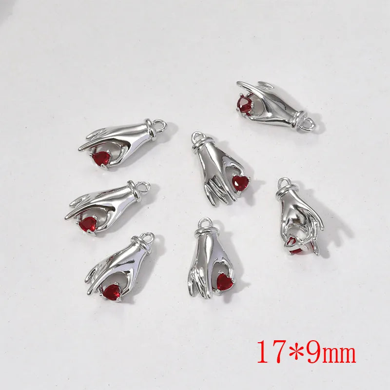 Zircon Heart Cartoon Hand Copper Floating Locket Charms DIY Jewelry