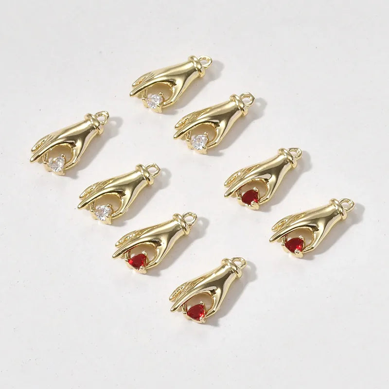 Zircon Heart Cartoon Hand Copper Floating Locket Charms DIY Jewelry