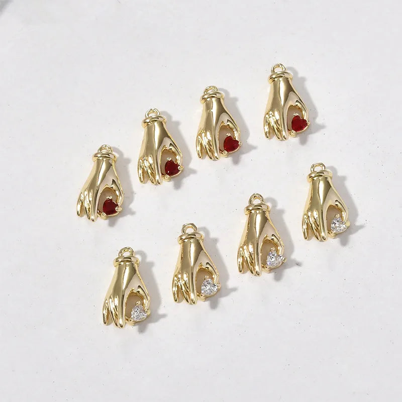 Zircon Heart Cartoon Hand Copper Floating Locket Charms DIY Jewelry