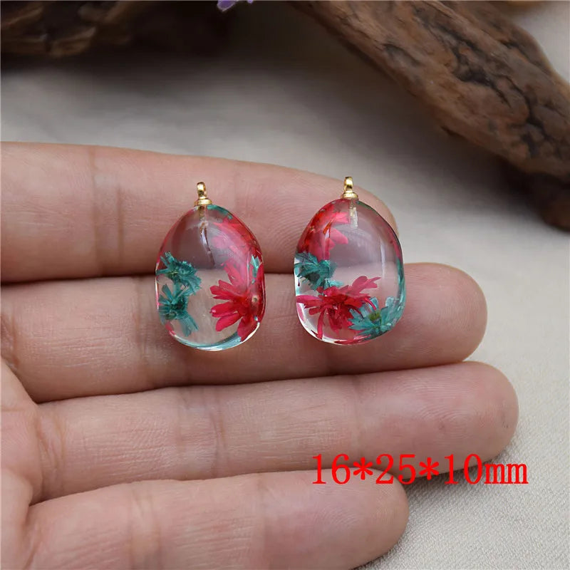 Dried Flowers Resin Locket Charms DIY Jewelry Accessory