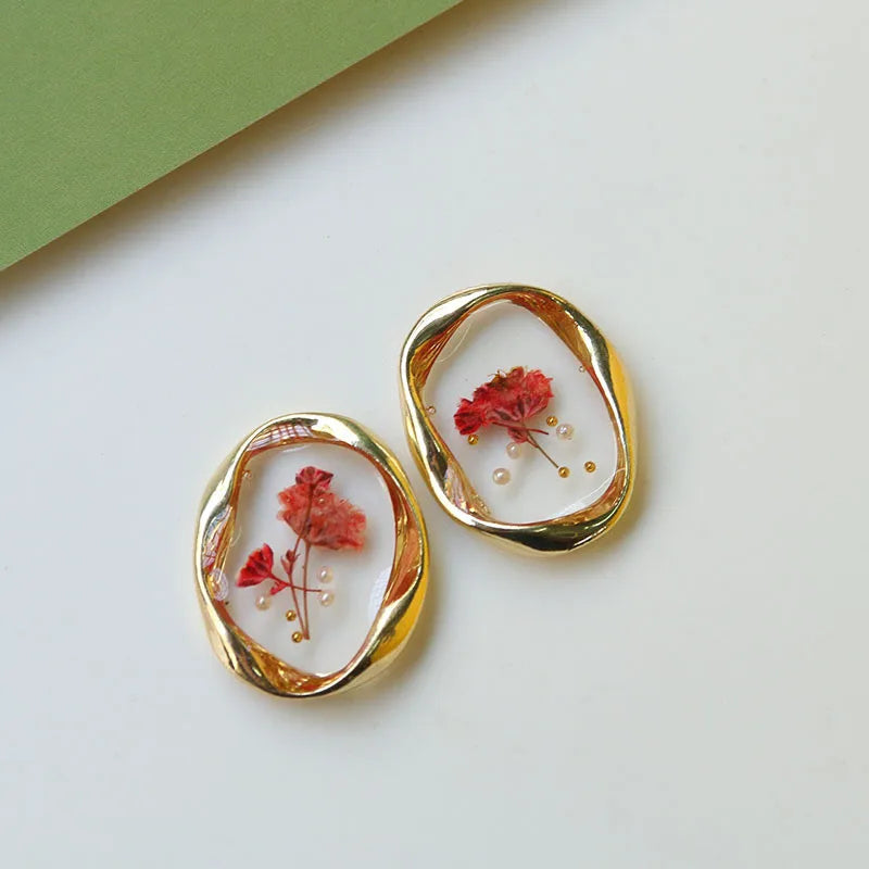 Nature Dried Flowers Geometry Alloy Charms for Earring DIY