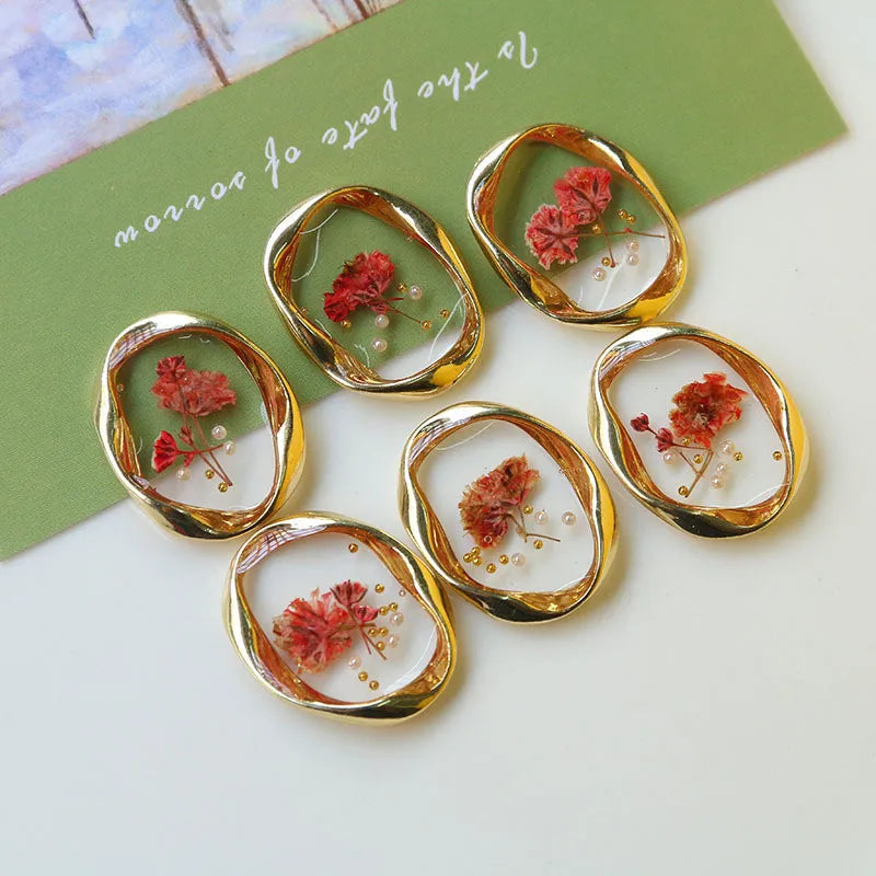 Nature Dried Flowers Geometry Alloy Charms for Earring DIY