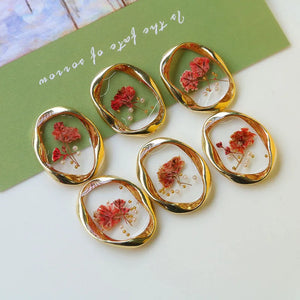 Nature Dried Flowers Geometry Alloy Charms for Earring DIY