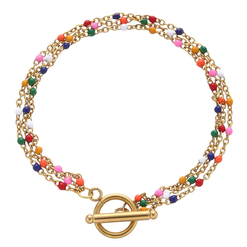 Bohemian Multilayers Stainless Steel Enamel Beads Chain Bracelet
