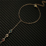 Colorful Crystal Link Chain Finger Bracelet Hand Jewelry