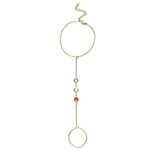 Colorful Crystal Link Chain Finger Bracelet Hand Jewelry