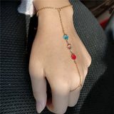 Colorful Crystal Link Chain Finger Bracelet Hand Jewelry