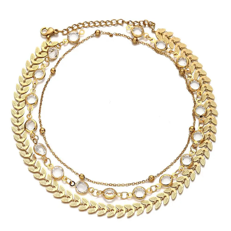 MinaMaMa Crystal Anklet for Women Summer Beach Foot Jewelry