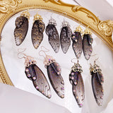 Halloween Christmas Resin Butterfly Wings Earrings Rhinestone Drop Earrings