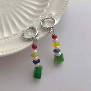 Minar Bohemian Resin Beads Hoop Earrings Multicolor Statement Jewellery