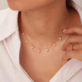 Minar Classic Freshwater Pearl Charm Necklace Tassel Choker 14K Plated