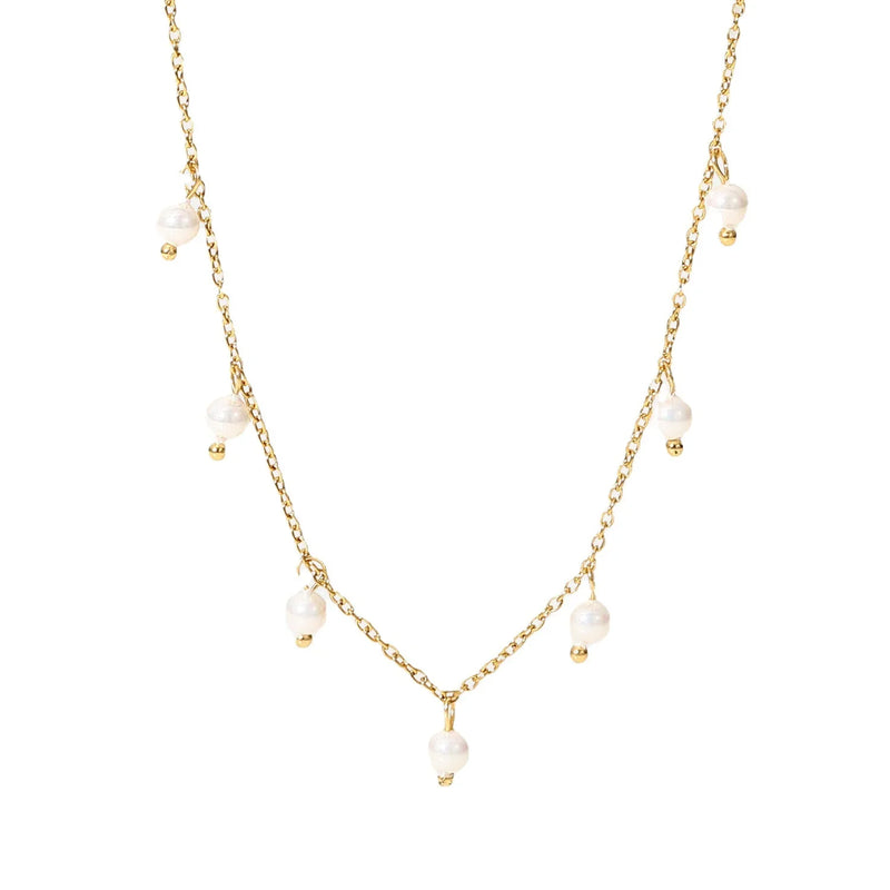 Minar Classic Freshwater Pearl Charm Necklace Tassel Choker 14K Plated