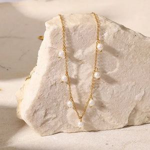 Minar Classic Freshwater Pearl Charm Necklace Tassel Choker 14K Plated