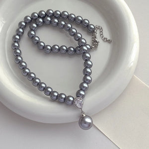 Classic Grey Pearl Beaded Necklace for Women