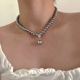 Classic Grey Pearl Beaded Necklace for Women