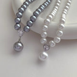 Classic Grey Pearl Beaded Necklace for Women